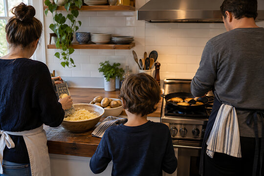 Family hands preparing latkes for Hanukkah gathering
