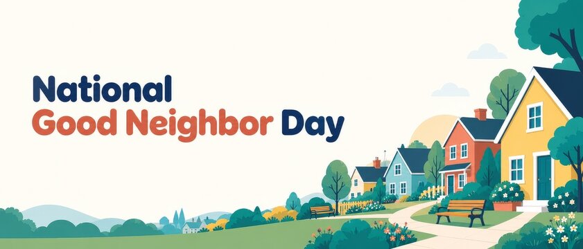 National Good Neighbor Day Illustration of a Colorful Friendly Neighborhood background banner