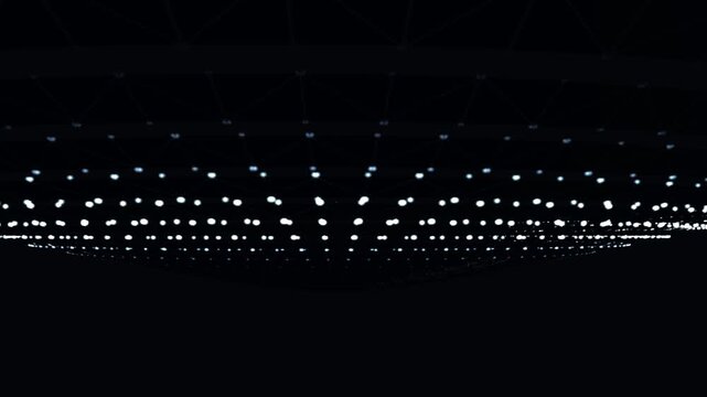 Abstract LED light grid flashing on ceiling architecture in darkness