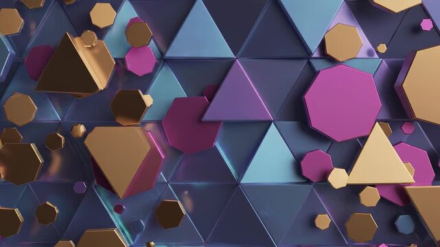 Geometric pattern with floating iridescent particles during a subtle camera zoom out