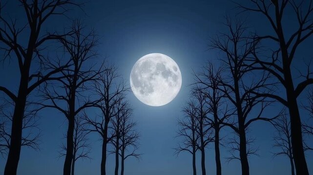 Halloween full moon behind dark tree silhouettes