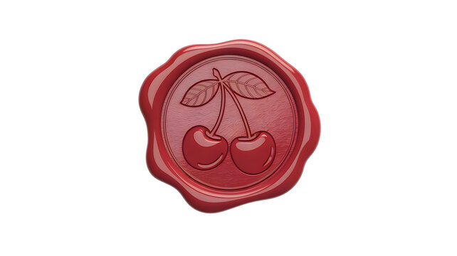 Wax seal in red color features a cherry motif stamped on top.