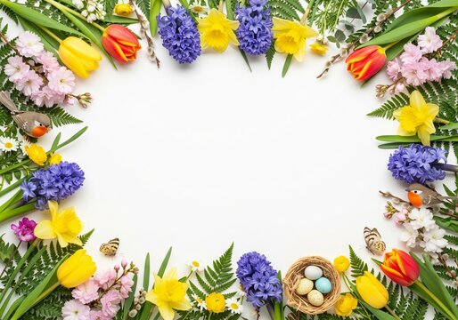 Spring Flowers and Easter Egg Nest Border