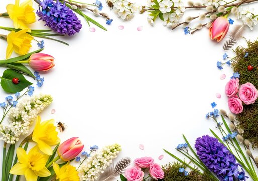 Spring Floral Border with Daffodils and Tulips
