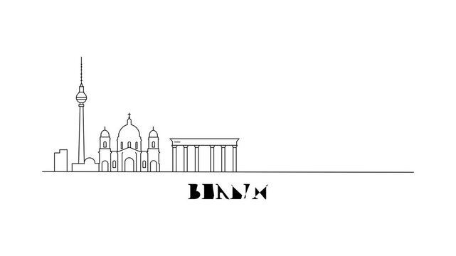 Minimalist Berlin skyline in elegant black lines