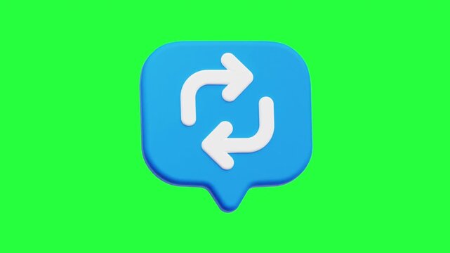 3D Chat Repost Icon Floating Animation on Green Screen Background UI Design, Web Development, and Digital Interaction Concept