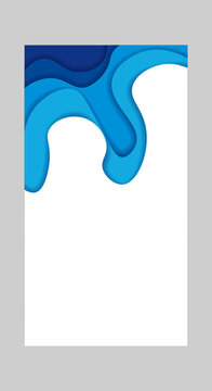 Modern blue paper cut vertical background with layered abstract wave shapes and clean geometric composition. Elegant papercraft style template perfect for posters, banners, social media stories