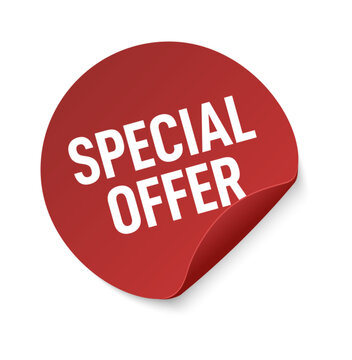 Realistic red round peel sticker with Special Offer text and glossy curled corner isolated on background. Modern promotional label design perfect for retail sales, ecommerce banners, discount