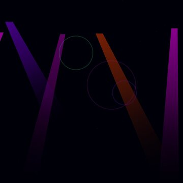 Modern abstract graphic design with neon light beams and circular elements