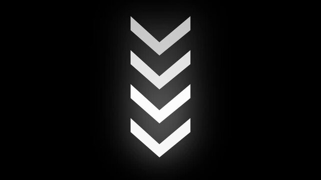 Down-direction arrow loop animation. Abstract glowing down arrow icon animation. Animated arrow pointing down on black background.4k video.