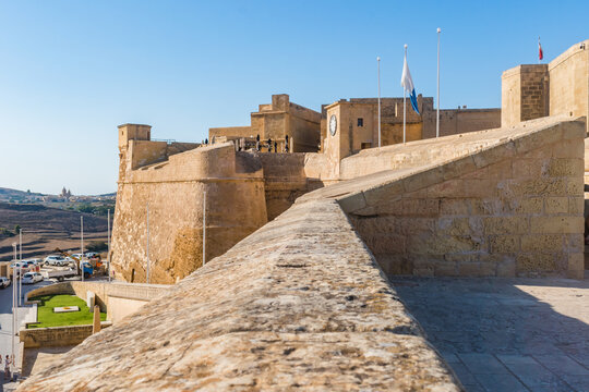 Intentional blur perspective of the rampart, bastions, and clock tower of the Citadel fortress, Victoria - Gozo MALTA