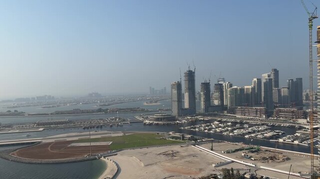 A bird&rsquo;s-eye view of Palm Jumeirah from Dubai Marina.