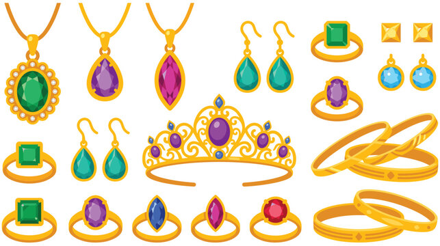 Gold jewelry set with precious gemstones for luxury fashion accessories.