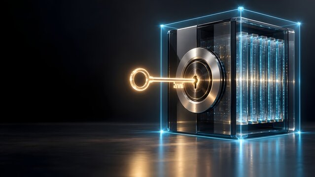 Secure Digital Data Vault with Encryption Key for Cybersecurity, Protected Cloud Storage, Access Control and Information Privacy