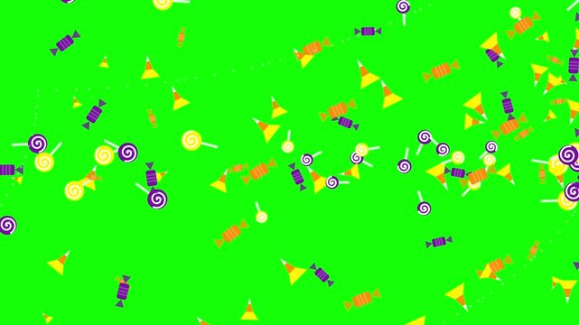 Falling Halloween Candy Sweets Rain Pattern Overlay On Green Screen Chroma Key Motion Animation