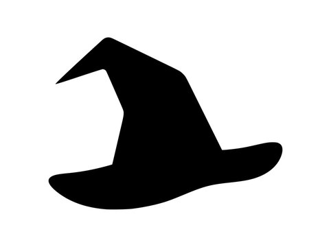 Black silhouette icon of a classic pointy witch hat for halloween themes with wizard hat vector art magic hat