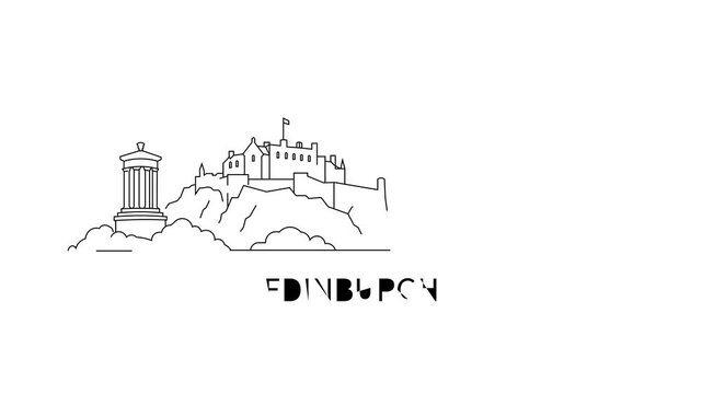 Black line art outlines Edinburgh's skyline