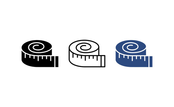 Measuring tape icon set in different styles, tailor tape measure vector symbols, sewing and fitness measurement graphic elements