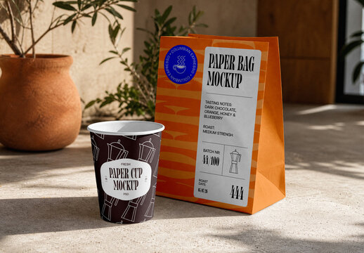 Take Away Cup & Paper Bag Mockup