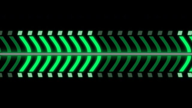 An abstract animation of a glowing green digital tire track pattern moving horizontally across a dark background.