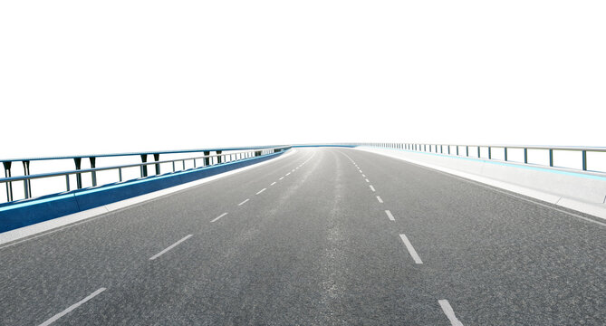 3d rendering of elevated highway bridge with curving asphalt road