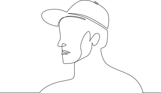 Minimalist Man in Cap One Line Drawing