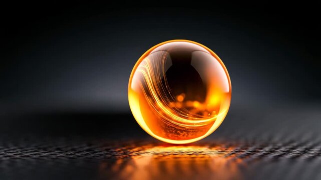 Abstract Glowing Orange Orb on Dark Carbon Fiber Surface