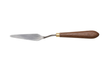 Fototapeta premium Small, new, clean metal palette knife with a wooden handle is isolated on a pure white background