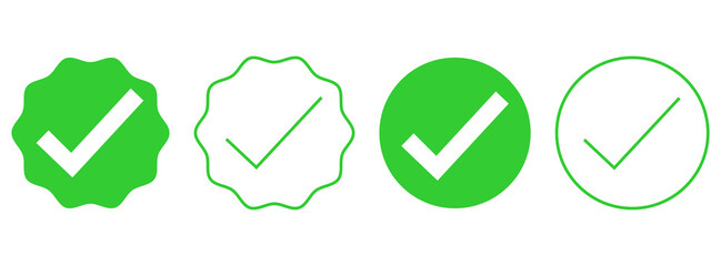 Green Check Mark Icon Set, Approval and Verified Tick Symbols in Badge and Circle Styles © EBEN SAMUEL