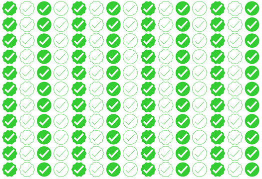 Green Check Mark Pattern, Repeating Approval and Verified Tick Icons for Background Design. with White Background