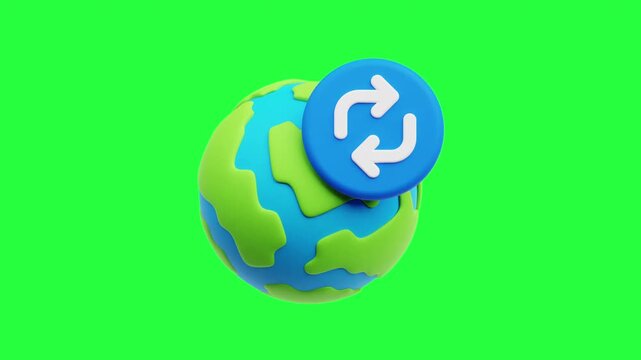 3D Global Repost Icon Floating Animation on Green Screen Background UI Design, Web Development, and Digital Interaction Concept