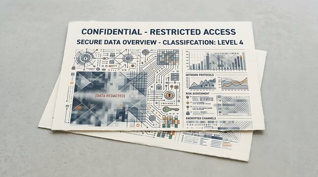 Confidential restricted access document with data charts and circuit diagrams