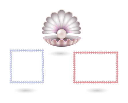 Pearl in an open shell with two frames, transparent background