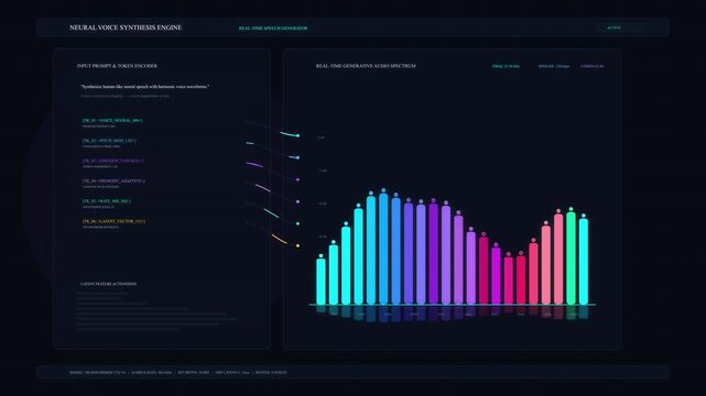 Animated glowing data visualization charts and graphs on a dark digital interface, representing analytics