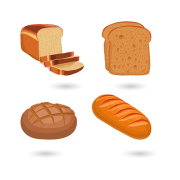 Four different types of bread on transparent background