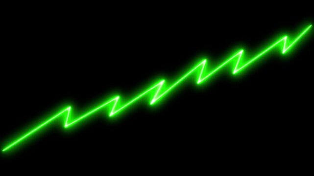 Glowing green neon stock chart arrow pointing downwards on a black background. Ideal for financial crisis, loss, and market drop.