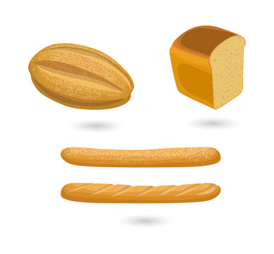 Four types of bread isolated on transparent background
