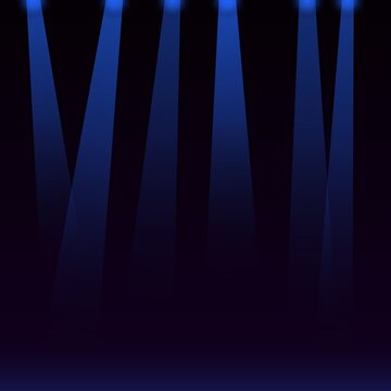 Blue stage spotlights shining down on dark background illustration for event branding