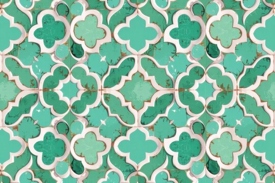 A Moroccan zellige tile pattern of interlocking, geometric lantern shapes in alternating shades of soft mint green and pure white.