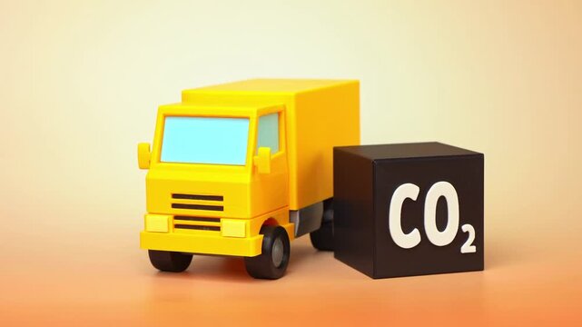 Truck and CO2 cube. Carbon dioxide emissions from the transport and logistics industry. Drive sustainability with green solutions, efficient practices, and eco-friendly innovation.