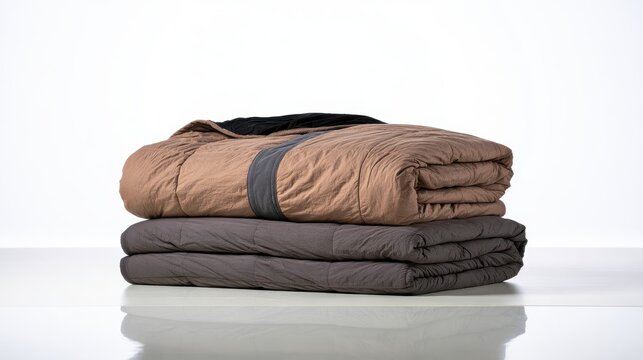 A stack of folded cozy fabric blankets isolated on white background. Perfect for home interior and textile.