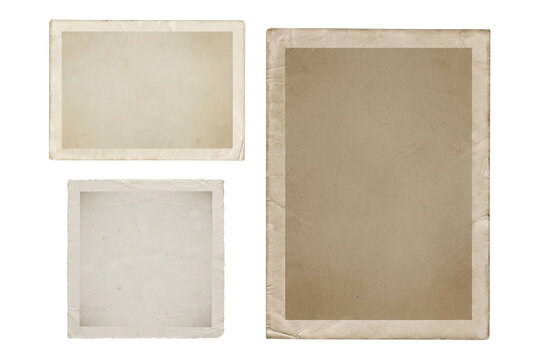 Three antique blank photo frames with aged paper texture and worn borders