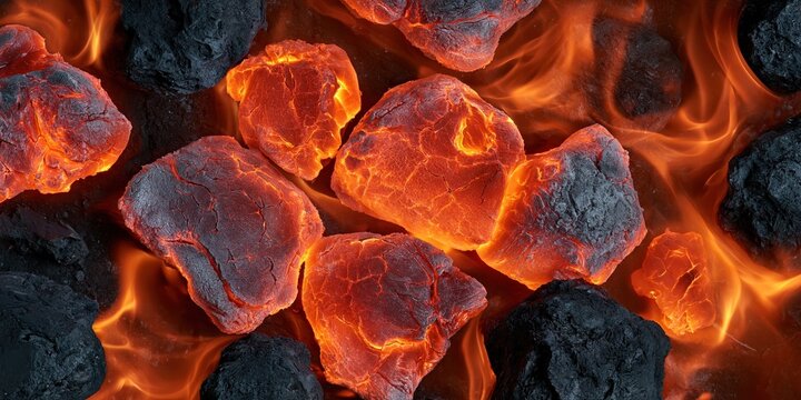 Glowing embers and dark ash in abstract fiery composition