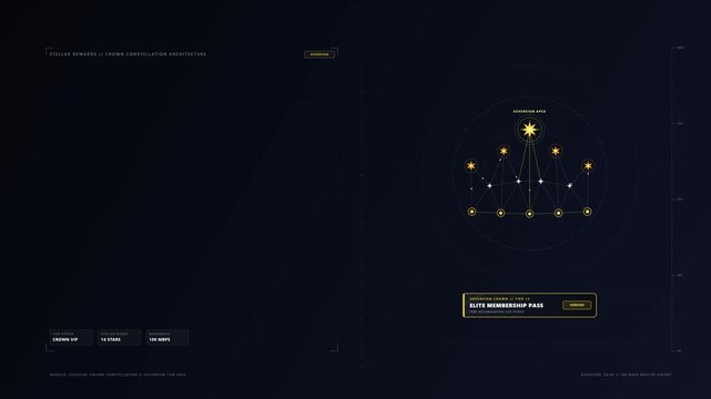 Golden crown star constellation animation with connected glowing points, premium membership symbolism and elegant reward status motion with Open Copy Space Area for branding or promotional text