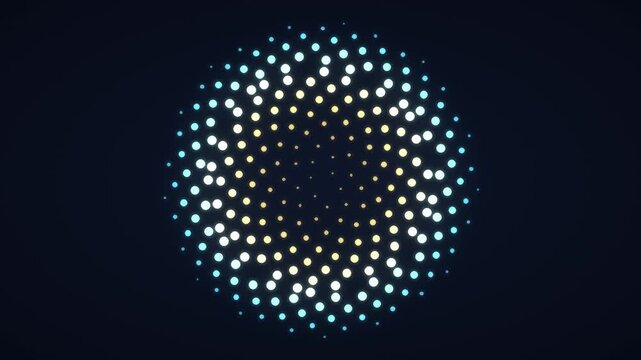 Abstract digital light display with circular pattern in dark environment