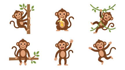 Fototapeta premium Cute monkey character collection in various poses and actions