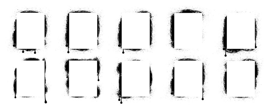 Grunge rectangular frames collection with spray paint edges, drips and blank center space