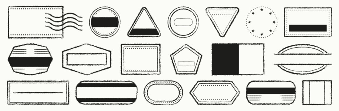 Hand drawn vintage badge frames collection with geometric shapes, stripes and decorative borders