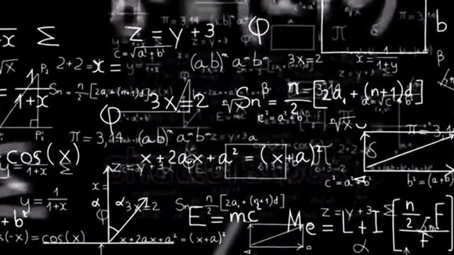 Math and Chemistry Formulas on Blackboard, Chalkboard Science Equations and Mathematical Symbols for Education, Physics, School, College and Academic Background Concepts