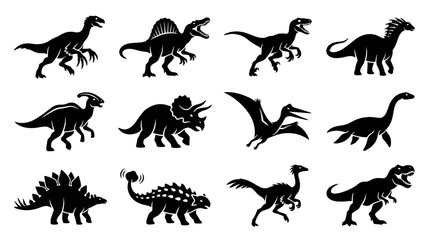 Collection of Dinosaur Silhouettes Isolated on Transparent Background © Panu